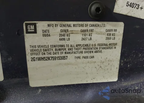 2005 Chevrolet Impala Ls z USA, uszkodzony, nr VIN 2G1WH52K759153057